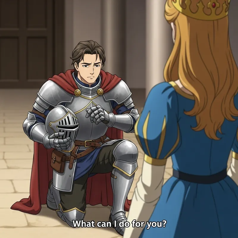 Chivalrous Anime Knight Bowing to Princess - What Can I Do for You? Chivalrous Anime Knight Bowing to Princess - What Can I Do for You?