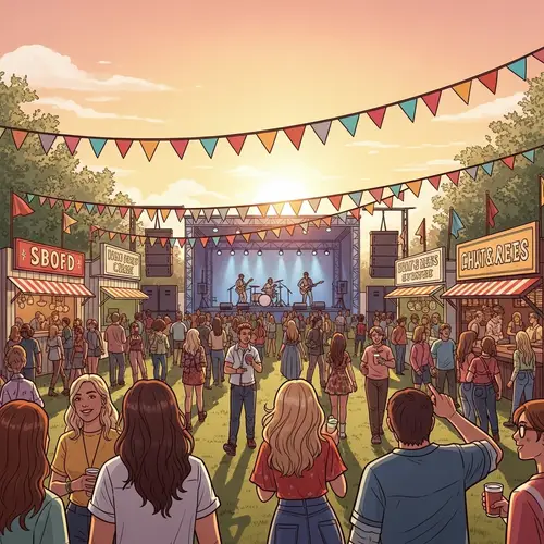 Vibrant Festival Scene with Cultural Diversity and Live Music