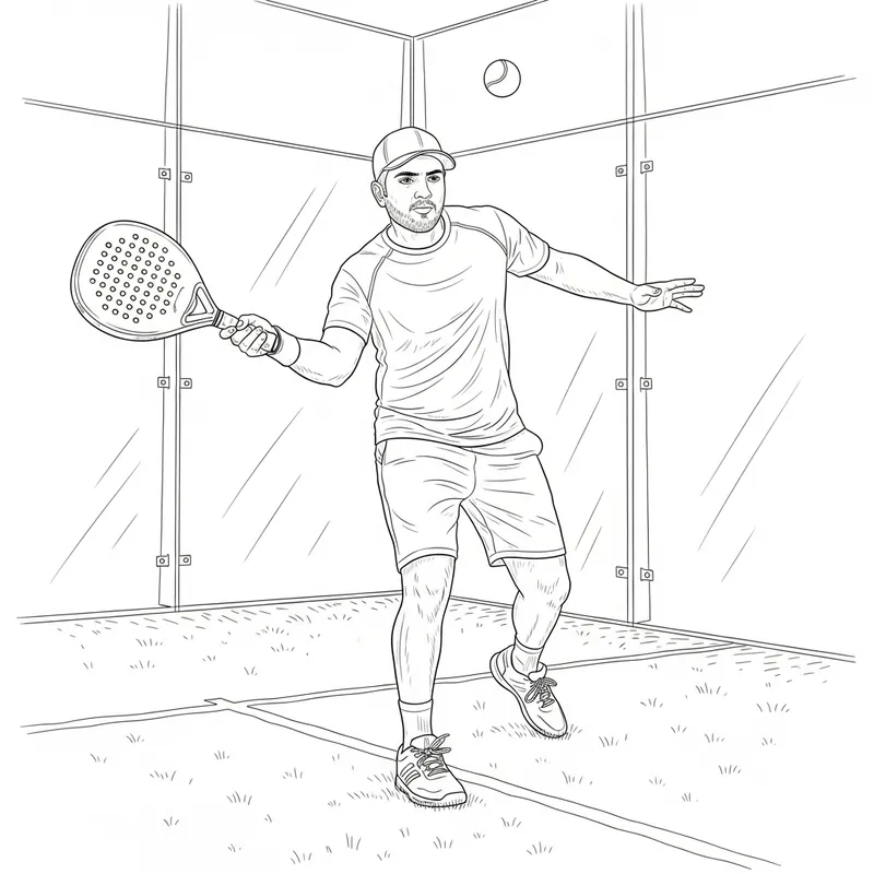 Line Art Sketch of a Padel Player in Action Line Art Sketch of a Padel Player in Action