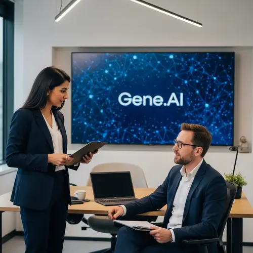 Tech Director & Expert Discussing Gene.AI in Modern Office