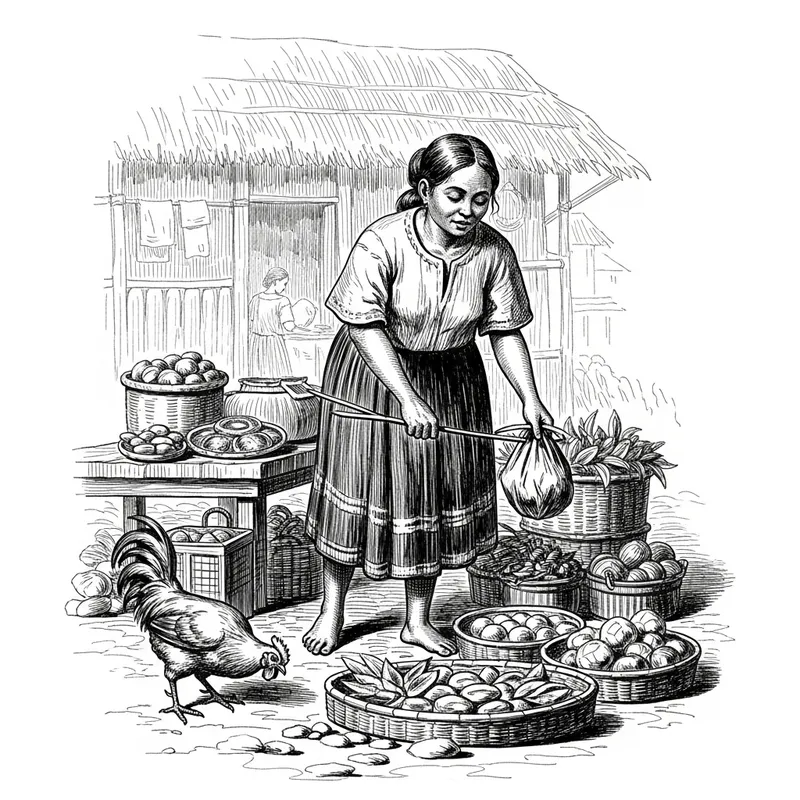 19th Century Filipina Woman Selling Food with Chicken | Historical Scene