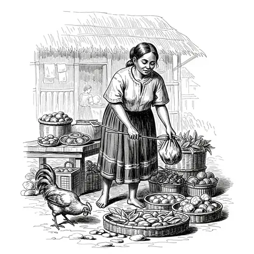 19th Century Filipina Woman and Chicken Selling Food | Historical Scene