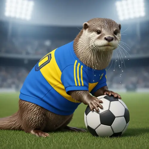 Otter in Blue and Yellow Soccer Jersey - Shop Now!