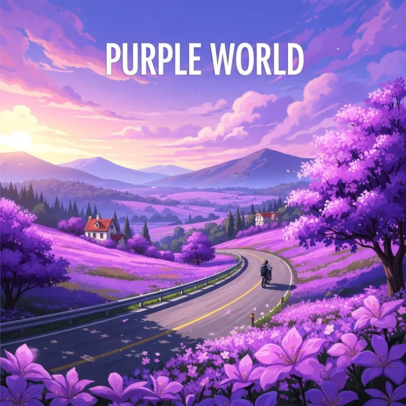 Scenic Purple World with Road and Floral Beauty Scenic Purple World with Road and Floral Beauty
