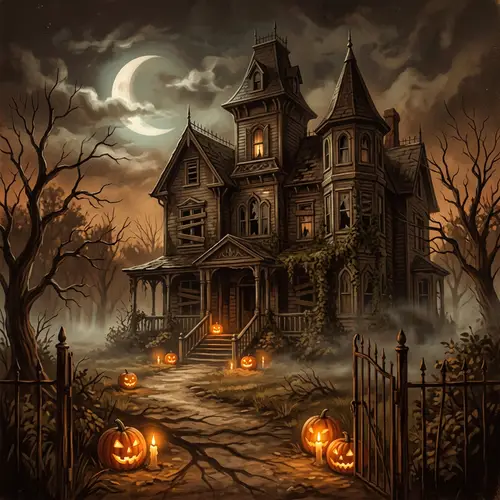 Vintage Gothic Haunted House Artwork
