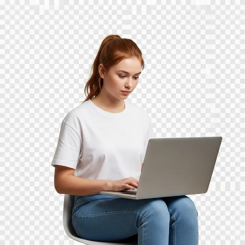Caucasian Student with Red Hair Studying at Laptop Caucasian Student with Red Hair Studying at Laptop