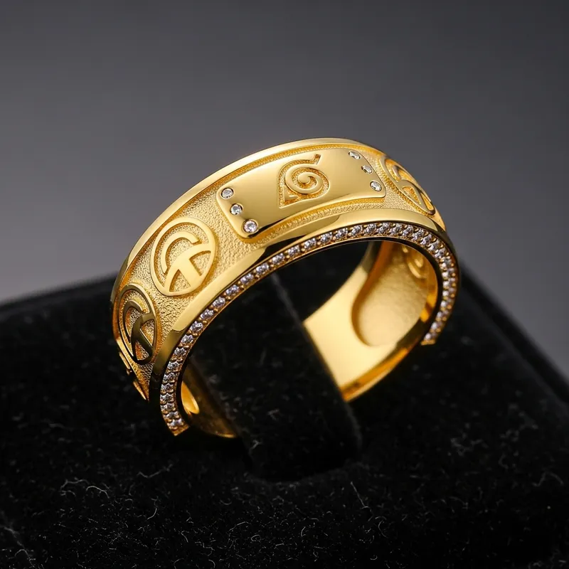Gold Ring Inspired by Anime Naruto | Engraved Uzumaki Clan Symbols