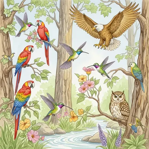 Bird Species in Natural Habitat - Watercolor Painting