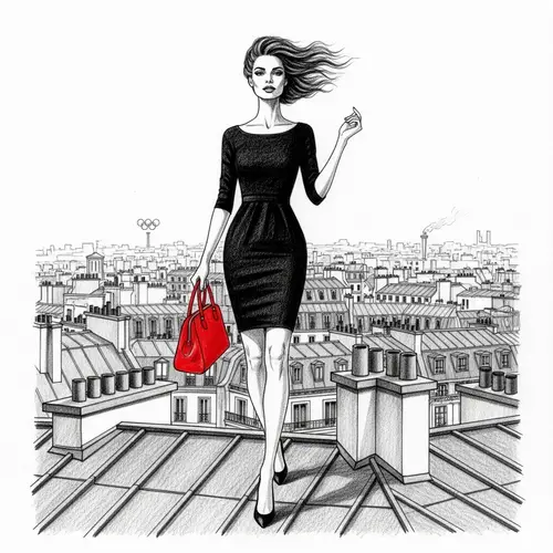 Parisian Woman Walking on Rooftops | Stunning Pencil Art