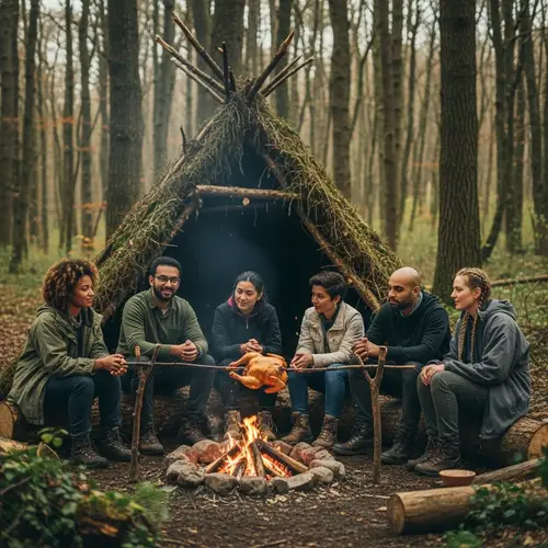 Natural Bushcraft Shelter Gathering | Woodland Cooking Scene