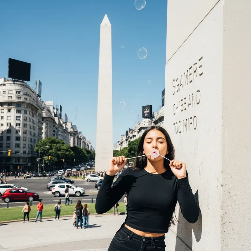 Girl Chewing Gum at Buenos Aires Obelisk Girl Chewing Gum at Buenos Aires Obelisk