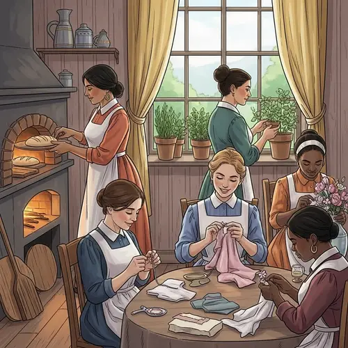 Victorian Era Domestic Scene: Cultural Diversity in Household Tasks