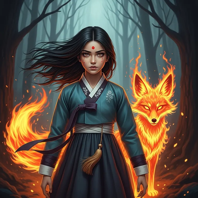 Korean Girl in Fiery Hanbok | Mysterious Forest Encounter Korean Girl in Fiery Hanbok | Mysterious Forest Encounter