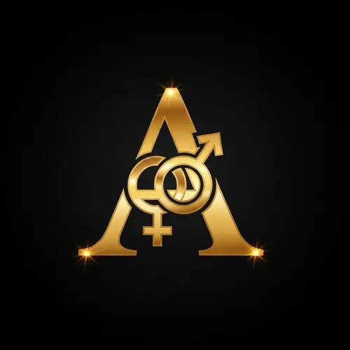 Greek Letter Alpha with Male and Female Symbols in Gold