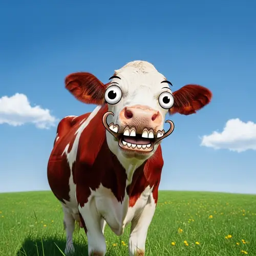 Cheerful Cow in Green Field | Red & White Hide | Happiness & Joy