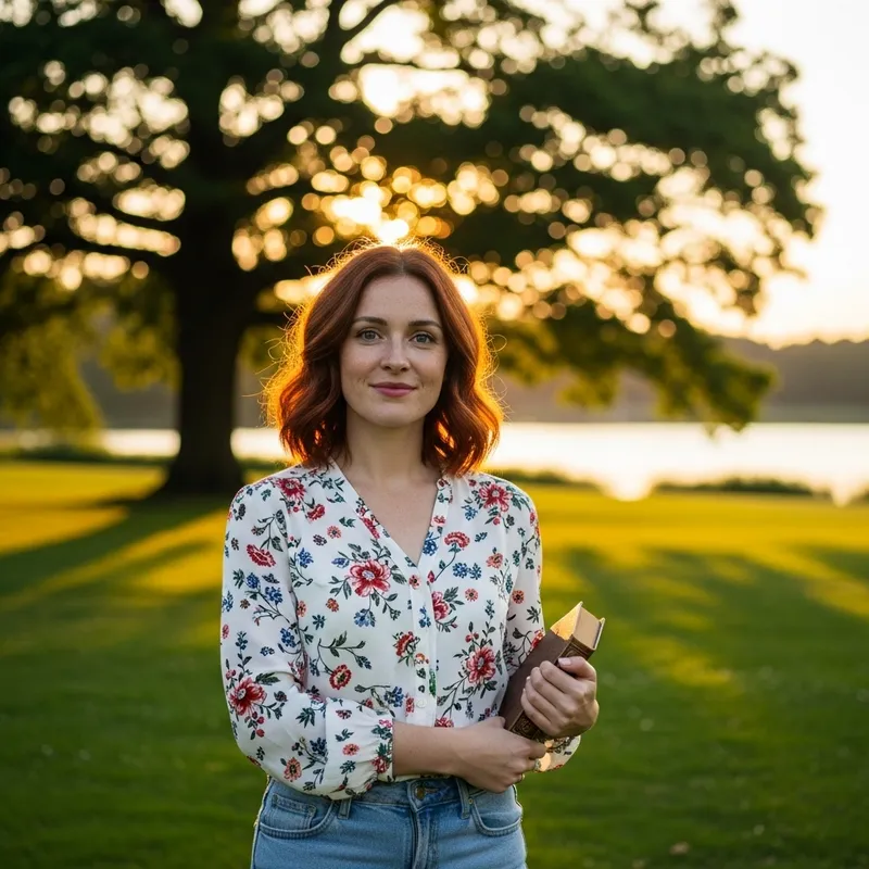 Stunning Redhead in a Green Park | Vintage Book
