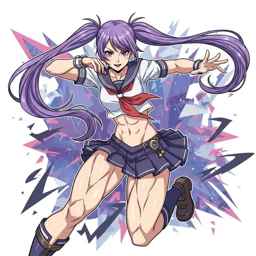 Anime-Inspired Female Character in Dynamic Action Pose