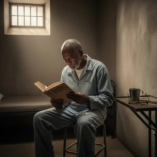 Nelson Mandela Reading Book in Prison