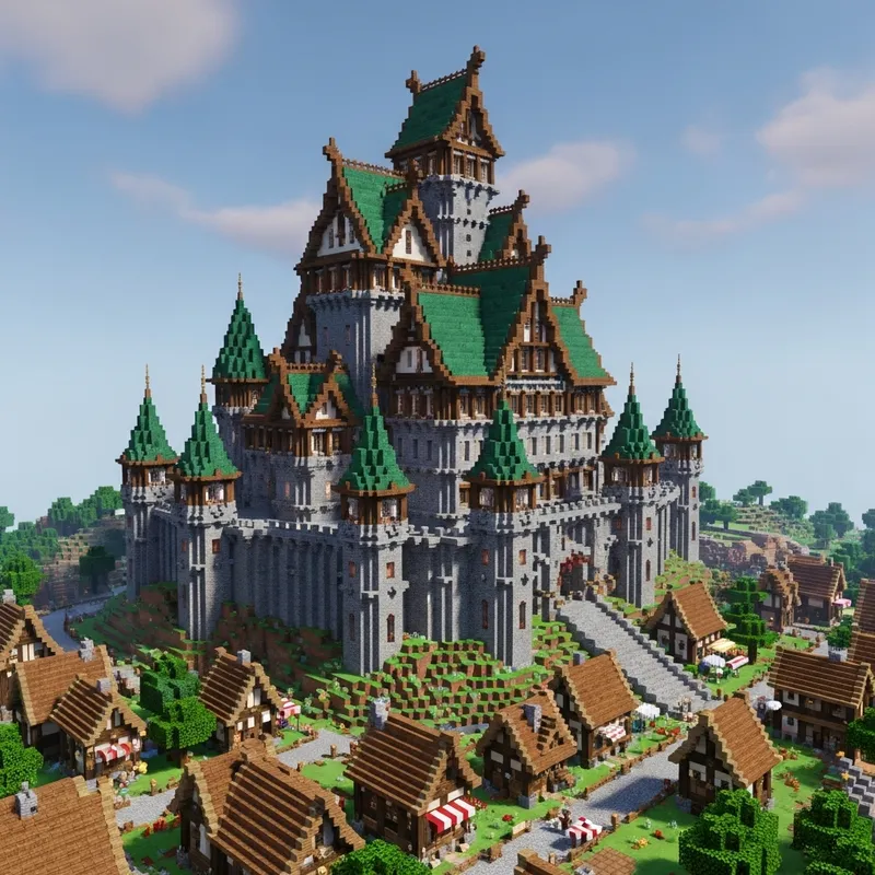 Gigantic Medieval Castle with Copper Roofs in Minecraft 1.20