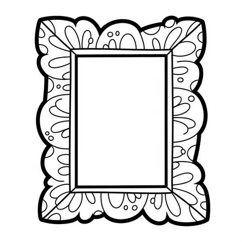 Whimsical Cartoon Style Coloring Page of an Empty Picture Frame