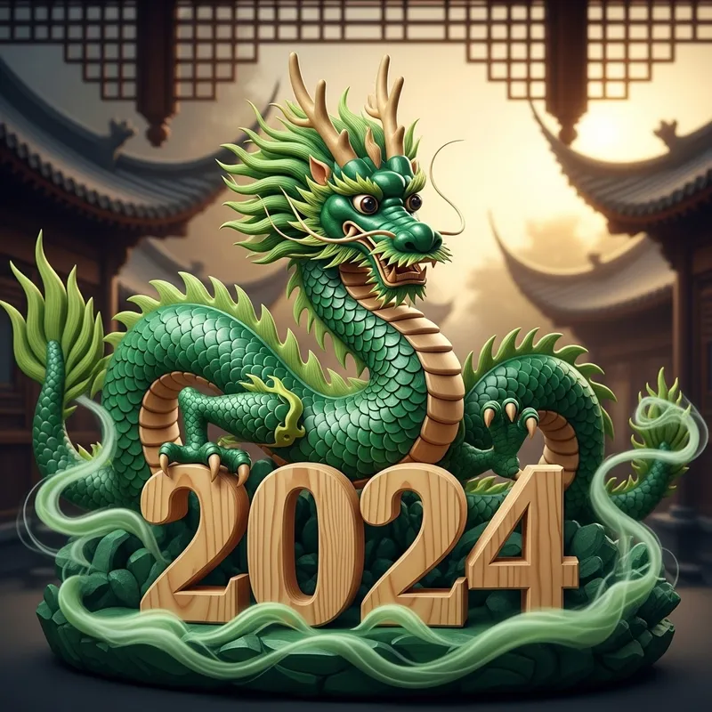 Wooden Green Dragon 2024 | Symbolic Artwork