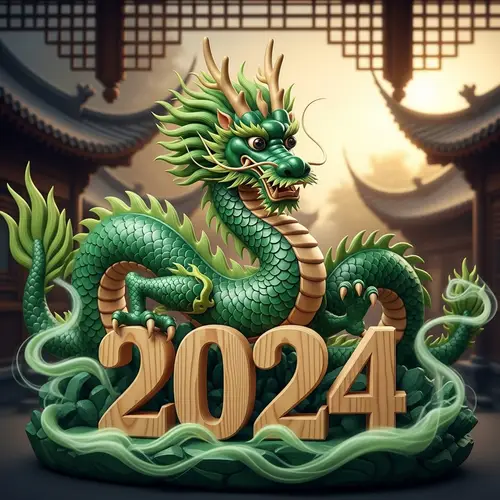 2024 Wooden Green Dragon | Unique Symbolic Artwork