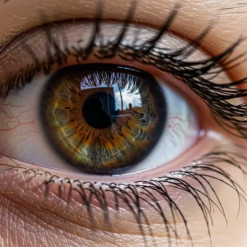 Detailed Close-Up of Eye with Individual Eyelashes and Reflections