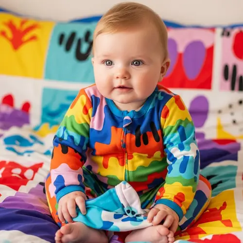 Adorable Baby on Colorful Quilt | Joyful and Vibrant Scene