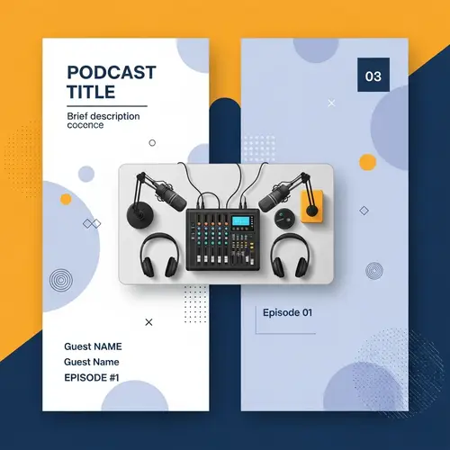Podcast Template with Microphones and Mixing Board