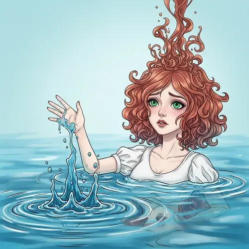 Stunning Paper Doll Sinking in Water - Illustration