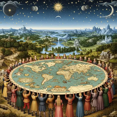 Flat Earth Society Concept: Diverse Group Holding Antique World Map