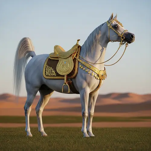 Proud Arabian White Horse with Golden Saddle