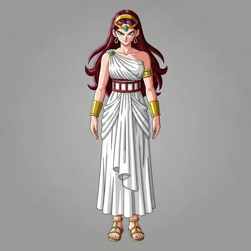 Saiyan Queen with Dark Red Hair in Greek-style Dress