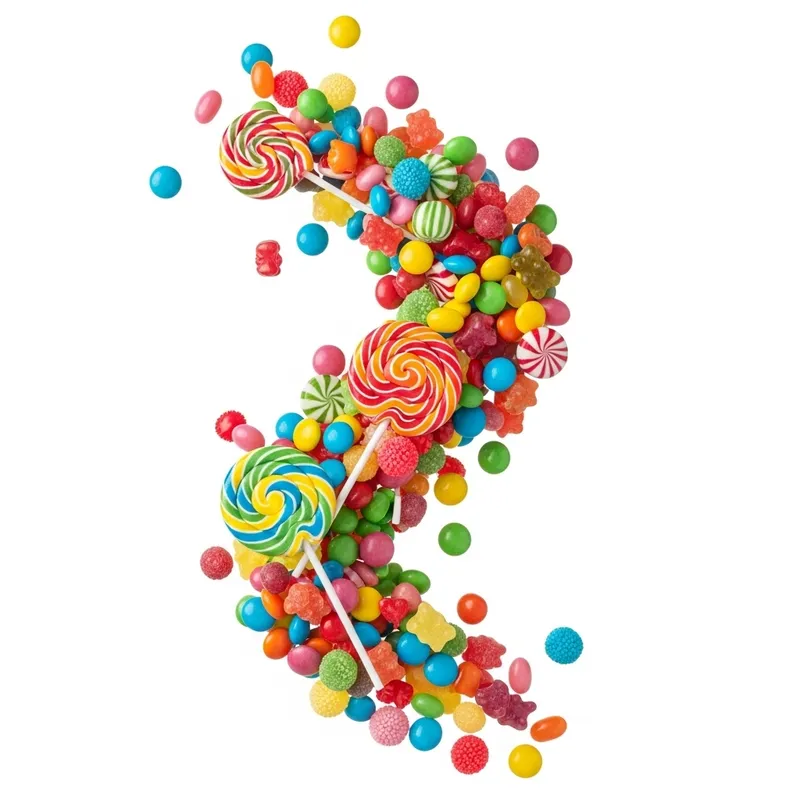 Vibrant Flying Candies in Ultra Realism