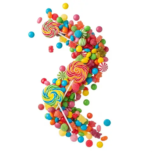 Vibrant Flying Candies in Ultra Realism