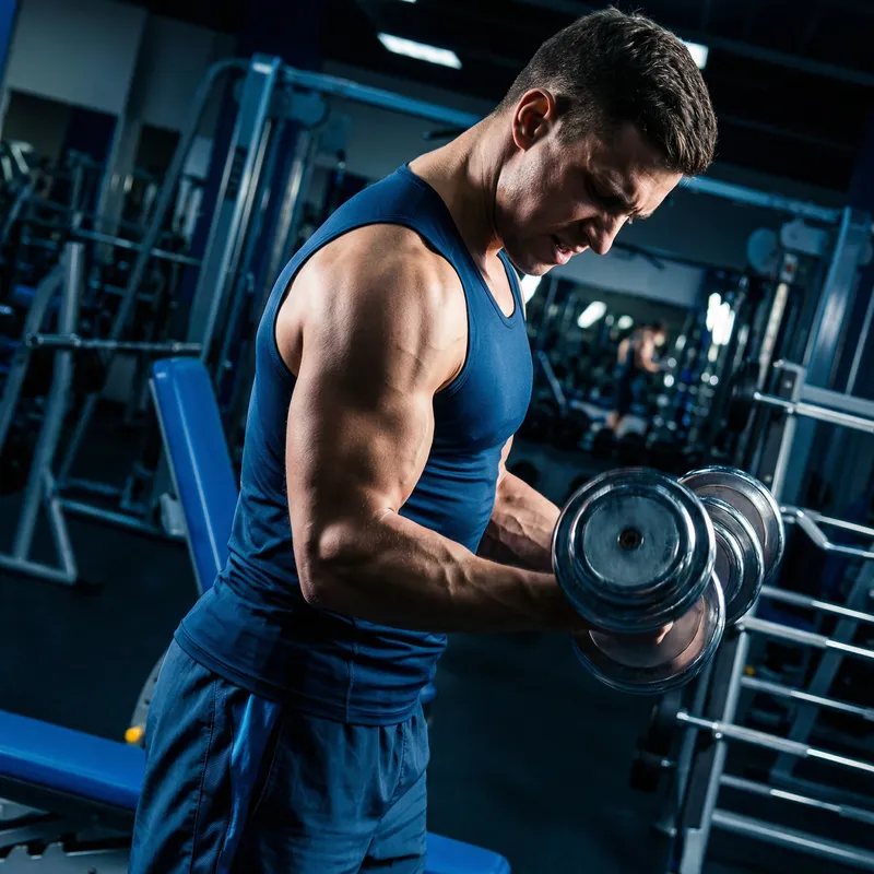 Dynamic Gym Workout Scene: Bicep Curl Focus