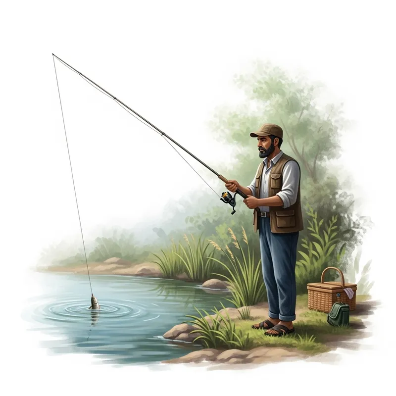 Tranquil Scene of a Person Fishing by the River