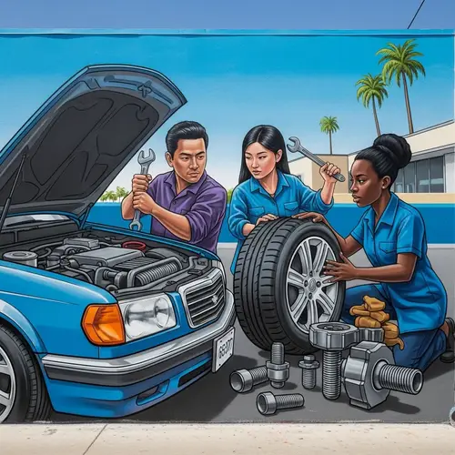 Diverse Car Fixing Process Graffiti in Los Angeles