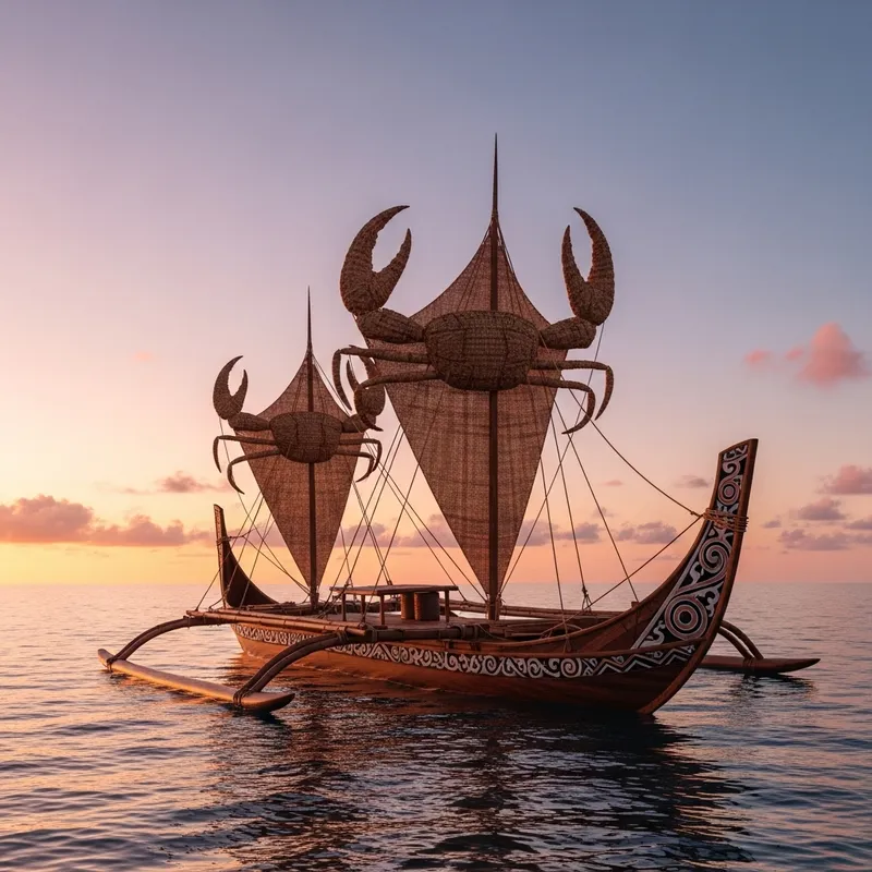 Traditional Lagatoi Canoe: Crafted with Tribal Markings and Sails