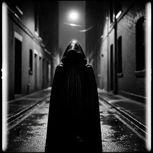 Vintage Film Noir Silhouette Photography | Mystery Figure in Cloak