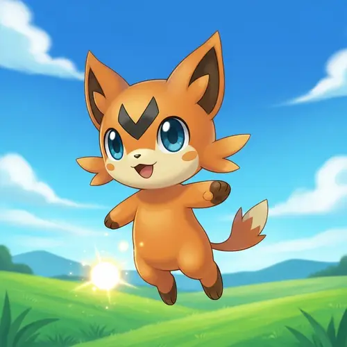 Victini: Playful Orange Creature with 'V' Symbol