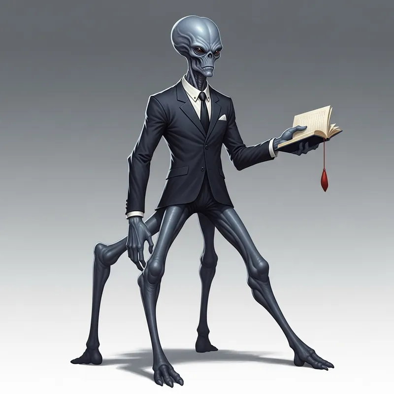 Realistic Alien with Grey Skin and Dress Jacket