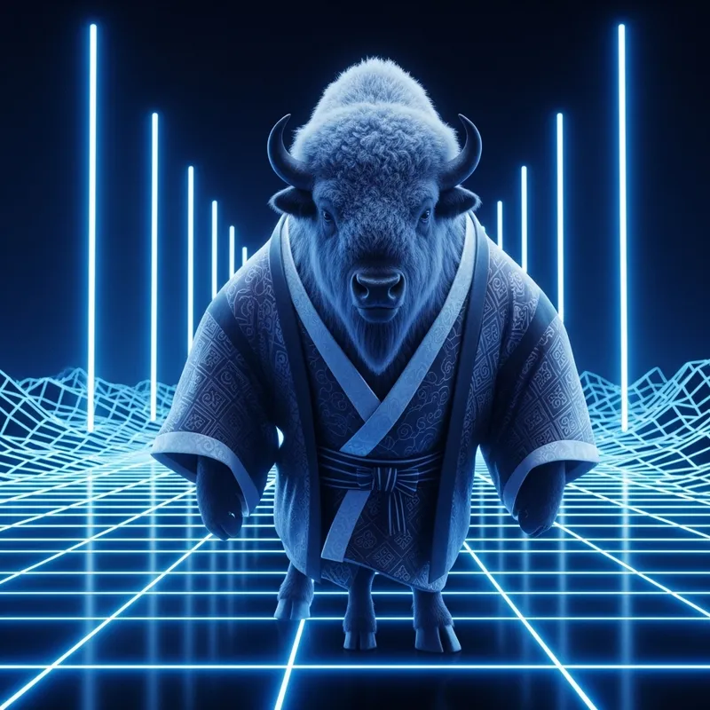 Neon Ninja Bison in Kimono: Cyberpunk Tron Style