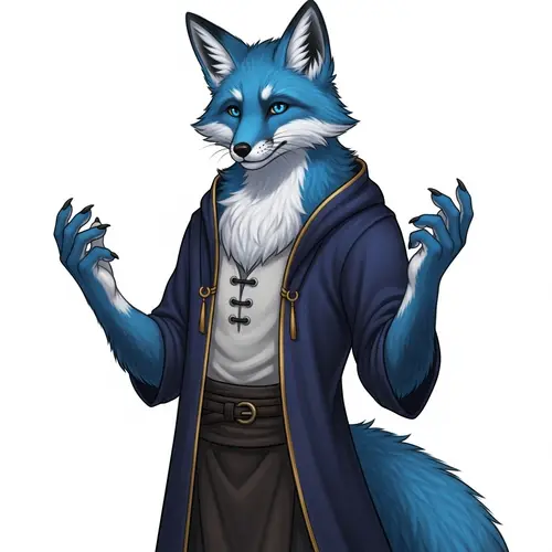Male Fox Demi-Human with Blue Fur and Eyes