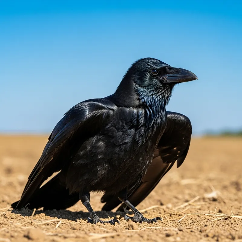 Clever Crow Searching for Water in Dry Land
