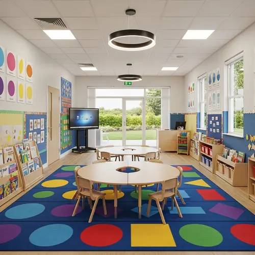 Educational Indoor Model with Smart Board and Garden Exit