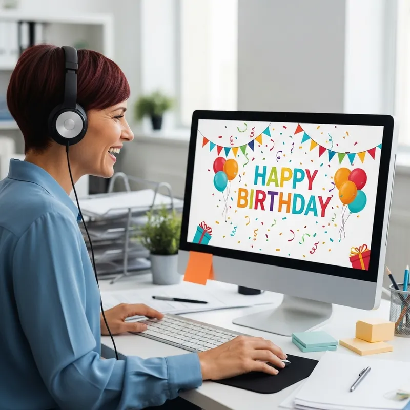 Caucasian Woman in 40s with Short Red Haircut Celebrating Birthday