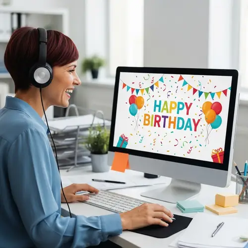 Short Red Haircut Woman in 40s with Happy Birthday Wishes