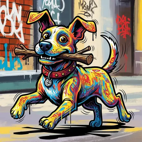 Colorful Street Dog Painting: Vibrant Animated Style