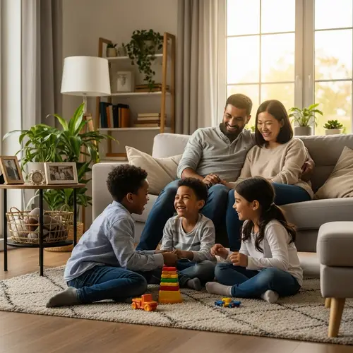 Warm Family Moment in Cozy Living Room - Pure Joy and Laughter